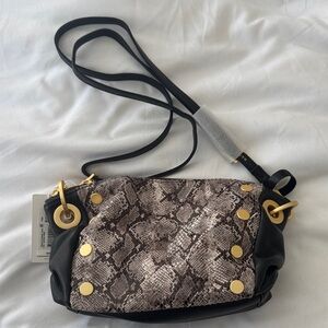 Hammitt Daniel Small Clutch Black Contrast Snake Print Crossbody Bag